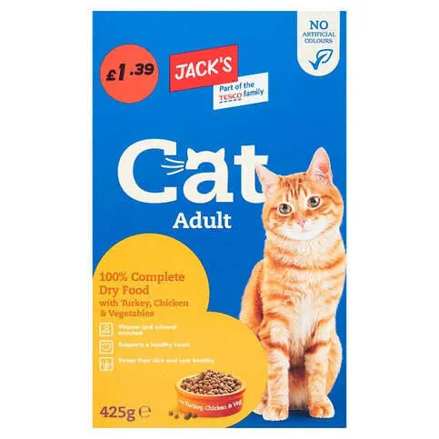 Jack’s Cat Adult 100% Complete Dry Food with Turkey, Chicken & Vegetables 425g