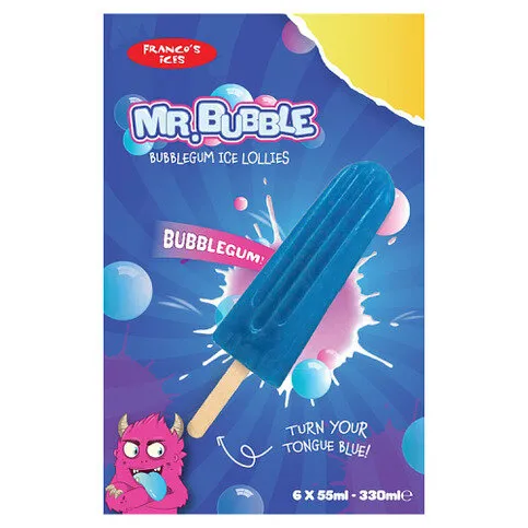 Franco's Ices Mr. Bubble Bubblegum Ice Lollies 6 x 55ml
