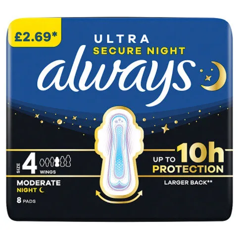 Always Ultra Sanitary Towels Moderate Night (Size 4) Wings 8 Pads
